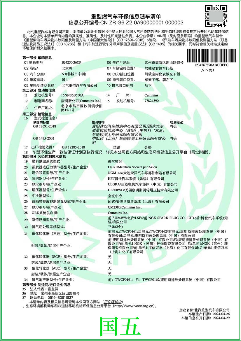 国五车型环保清单样例